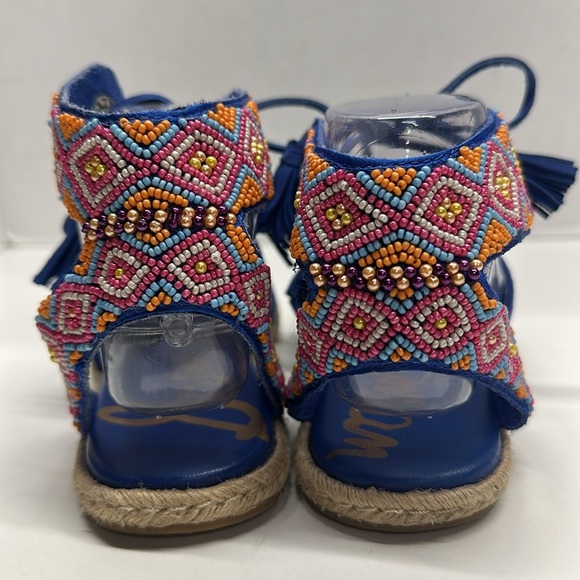 Sam Edelman Shae Sandals Suede Tasseled Ankle Wrap Beaded Flat Shoes Blue Size 8 - Picture 7 of 10